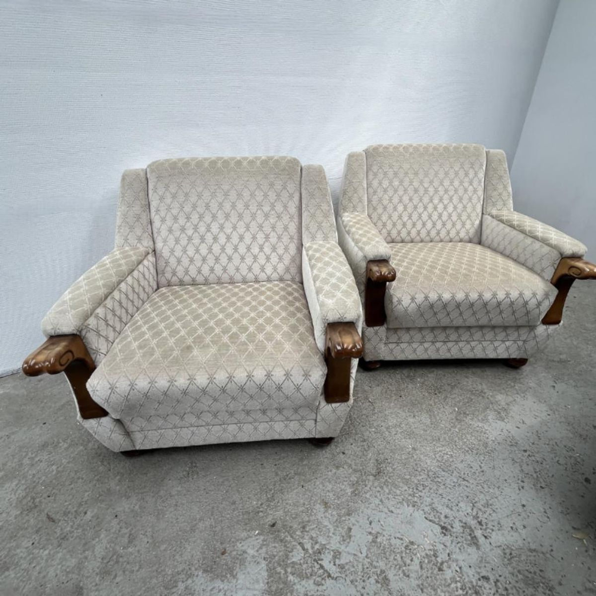 Vintage Fauteuil Met Houten Details, Velour - Ruitjespatroon image 6