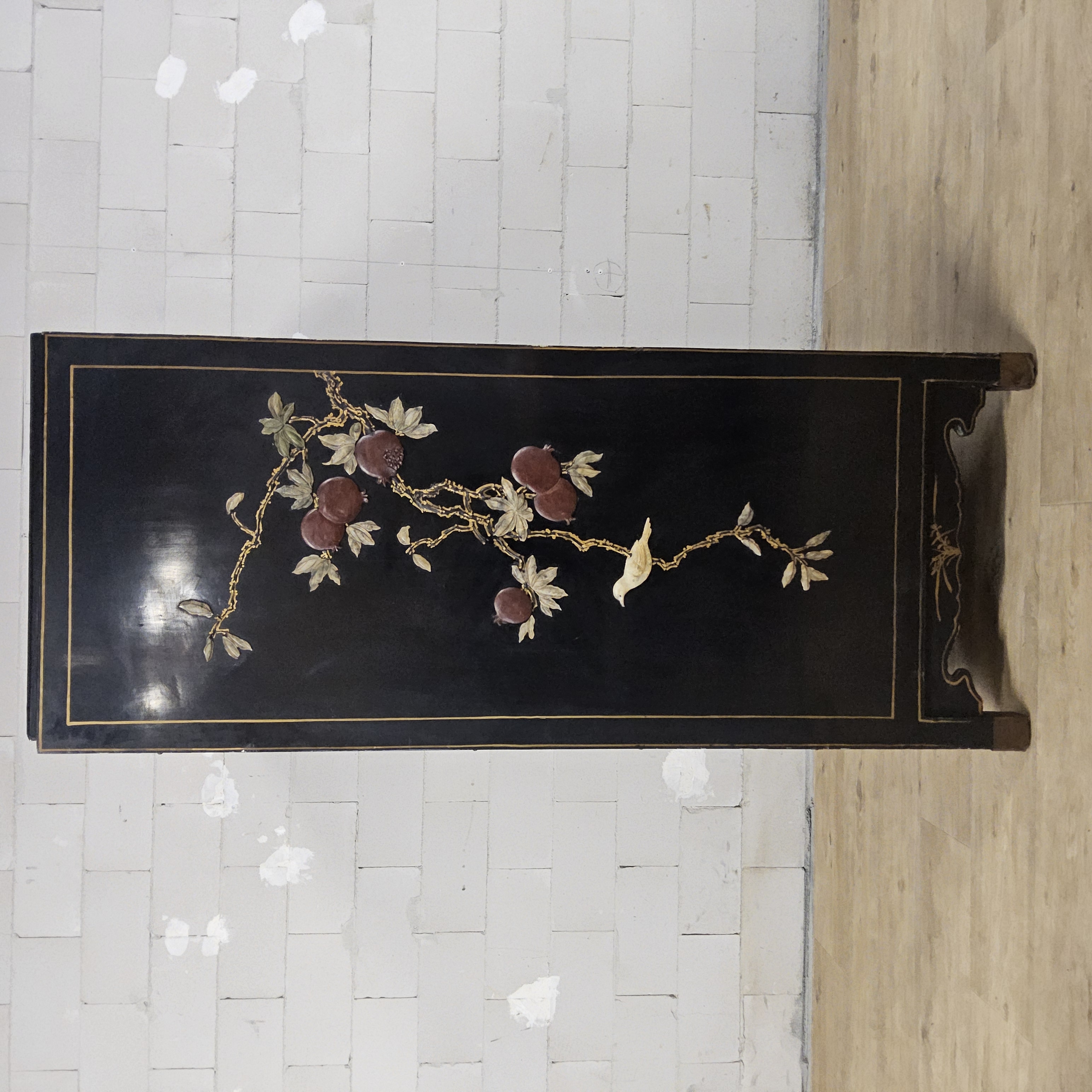 Vintage Chinese Lakkast Vogels Bloemen (speksteen) Bohemian Kast / Oosterse Kast / Aziatische Kast image 4