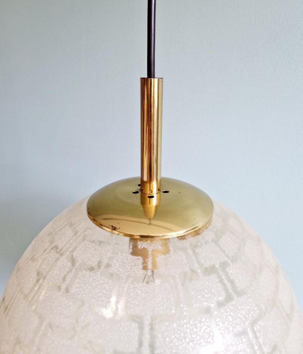 Duo Of Space Age-lampen In Messing En Getextureerd Glas, 197 image 3