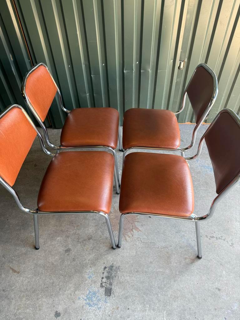 Set/4 Italian Mid-century Tavo Stoelen In Cognac Skai Leder image 13