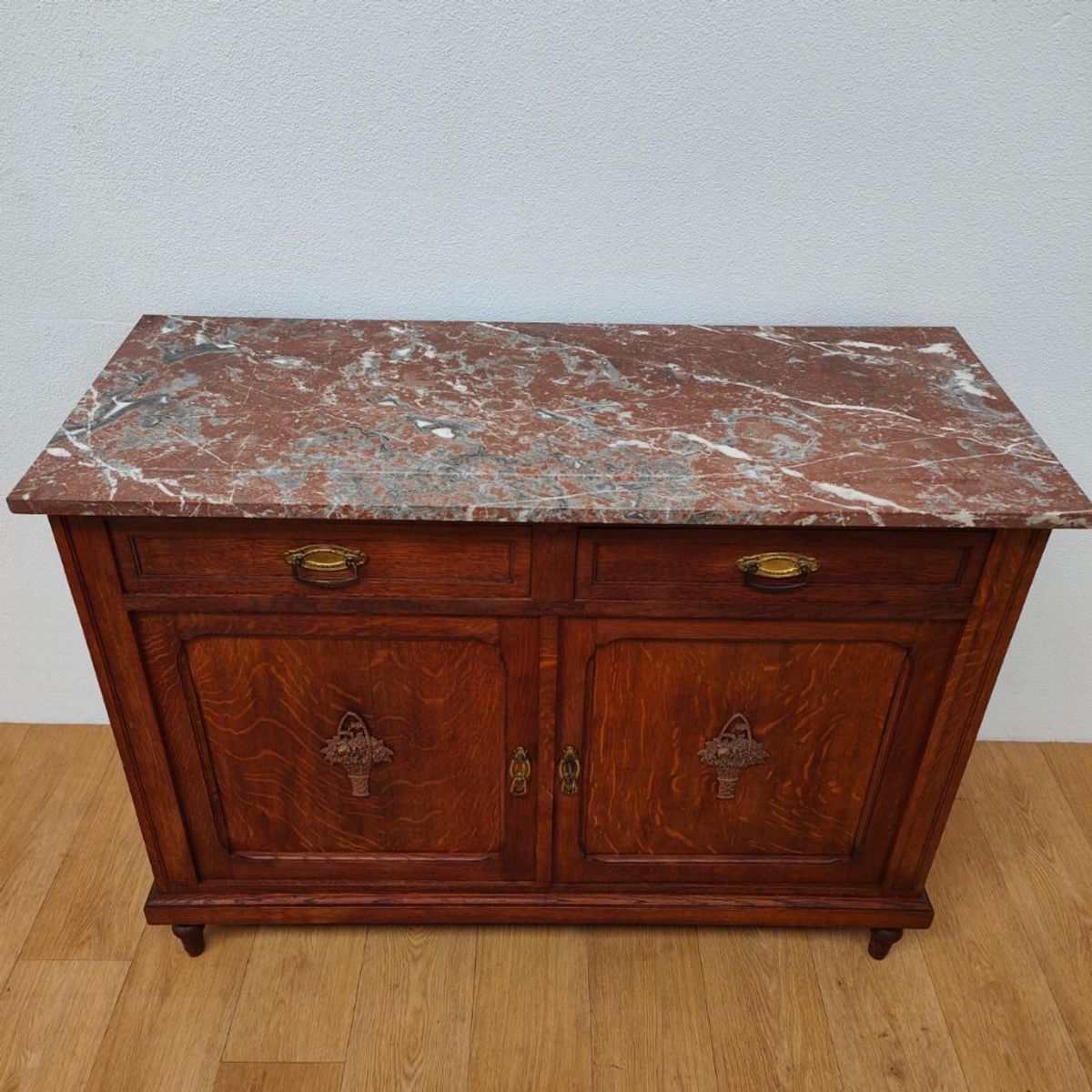 Vintage Antiek Dressoir Commode Ladekast Badkamermeubel Met Marmer Blad 702 image 2