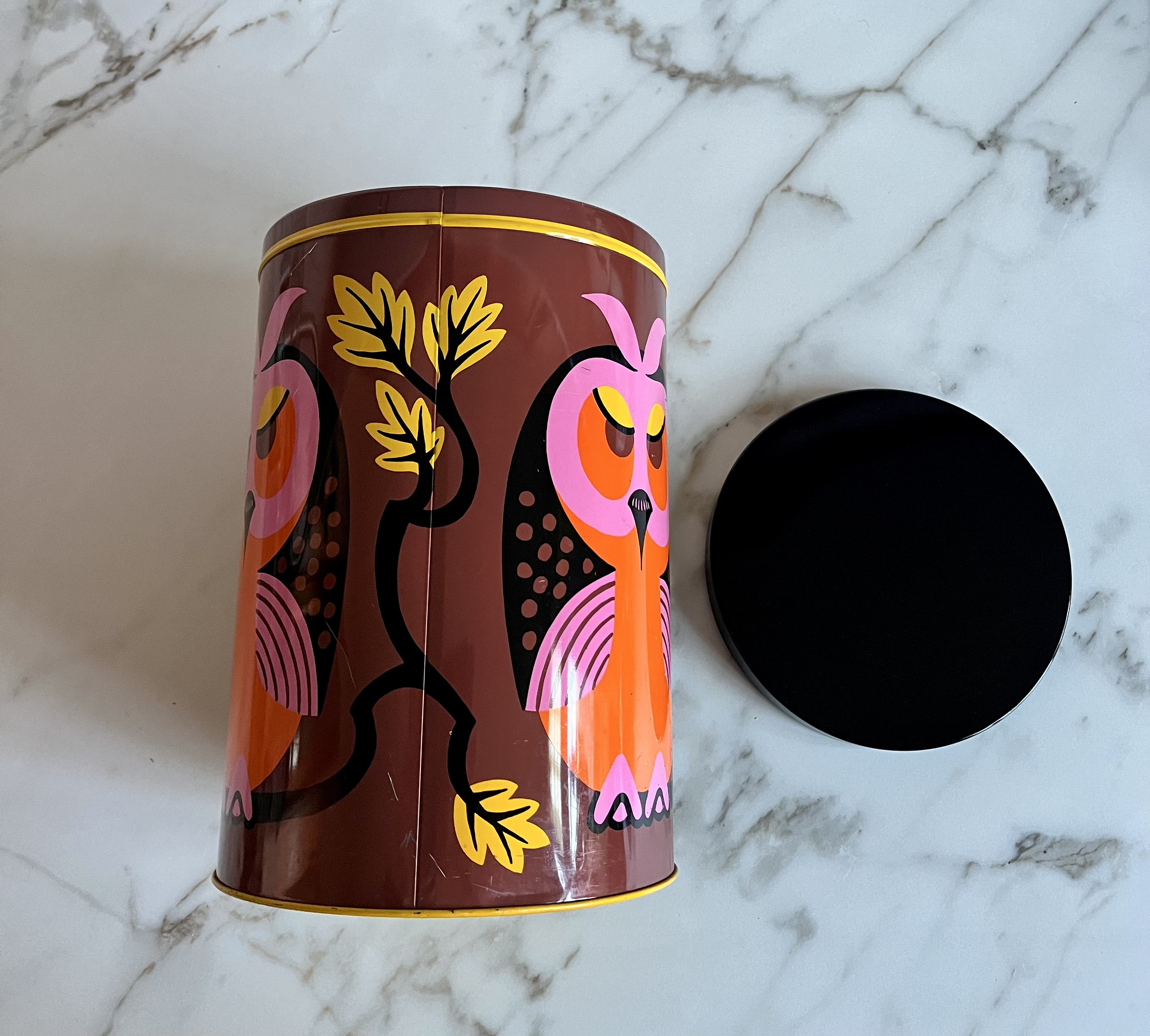 Groot Vintage Bewaar Blik Met Uilenmotief image 10