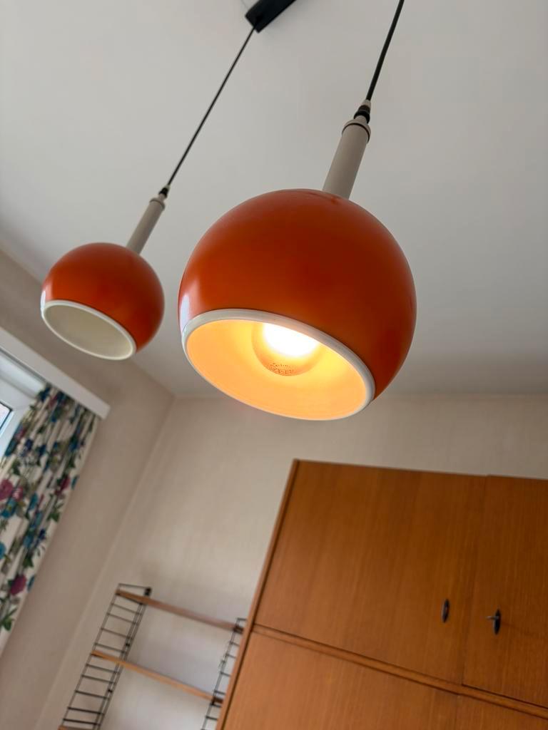 Vintage Oranje Eye Ball Luster / Hanglamp Met 2 Lichtpunten image 10