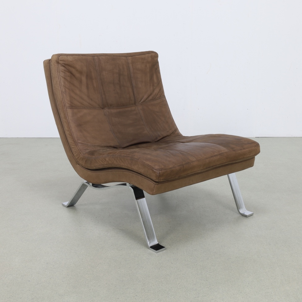 Deense Design Fauteuil Nubuck Leer Rvs image 5