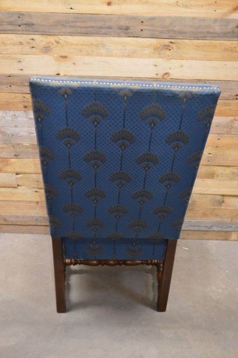 Robuuste Kasteel Armstoel Eiken Met Blauwe Stof image 9