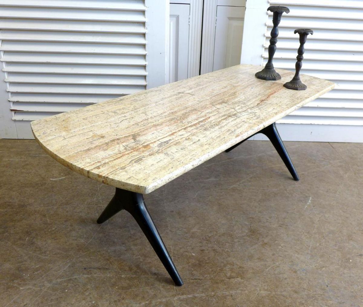 Prachtige Retro Vintage Midcentury Travertin Salontafel image 1