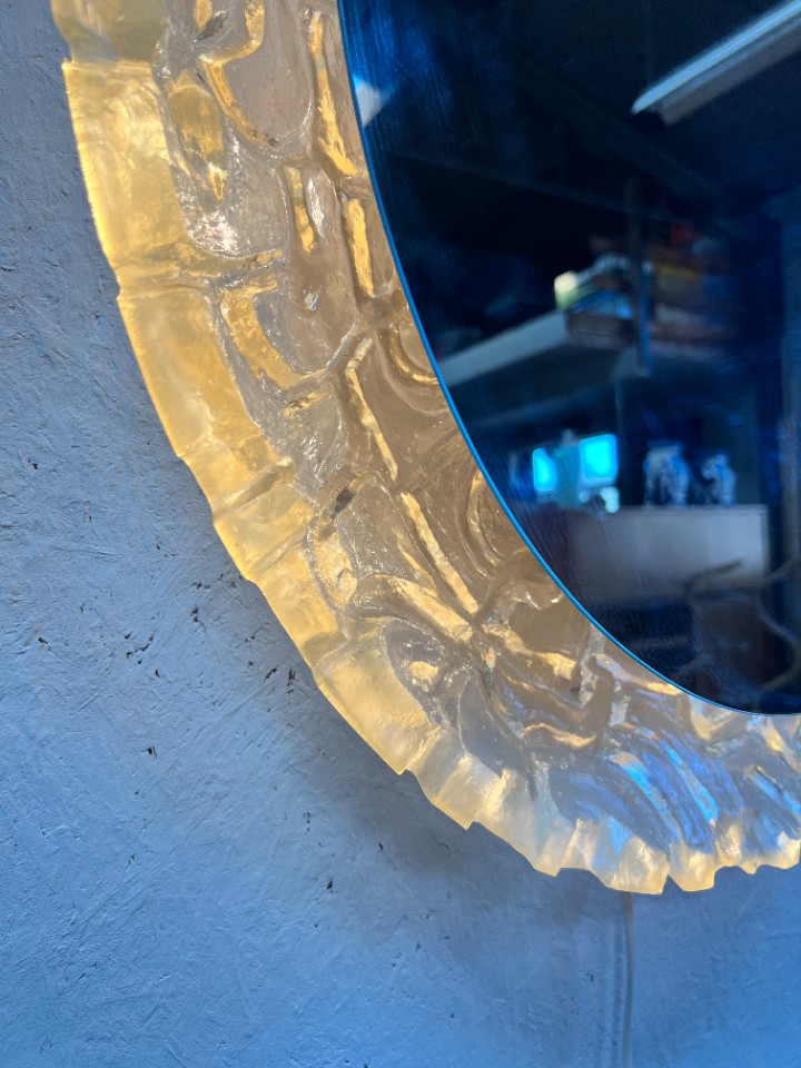 Grote Ovale Vintage 'Iceglass' Spiegel. Hillebrand, Duitsland 1970'S image 10