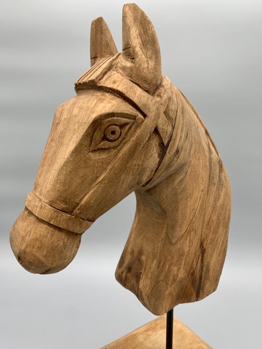 Vintage Groot Houten Hoofd Paard Op Sokkel image 6
