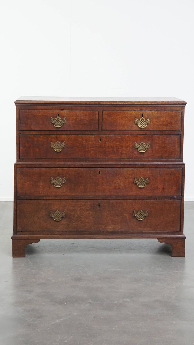 Niet Veel Voorkomende Klassieke Lage Antieke Engelse Ladekast/ Chest On Chest Uit De 18e Eeuw image 2