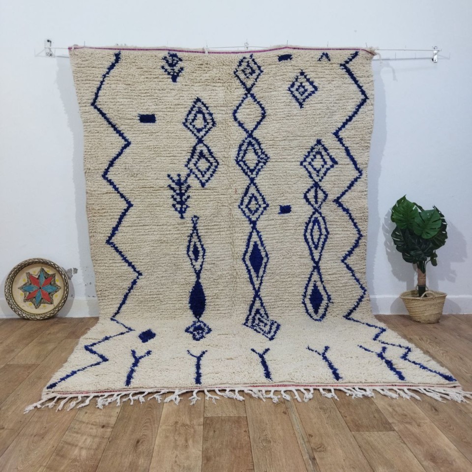 Handgeweven Marokkaanse Berber Tapijt - Blauw En Wit Geometrisch Patroon Met Zigzag (276X180 Cm) image 14