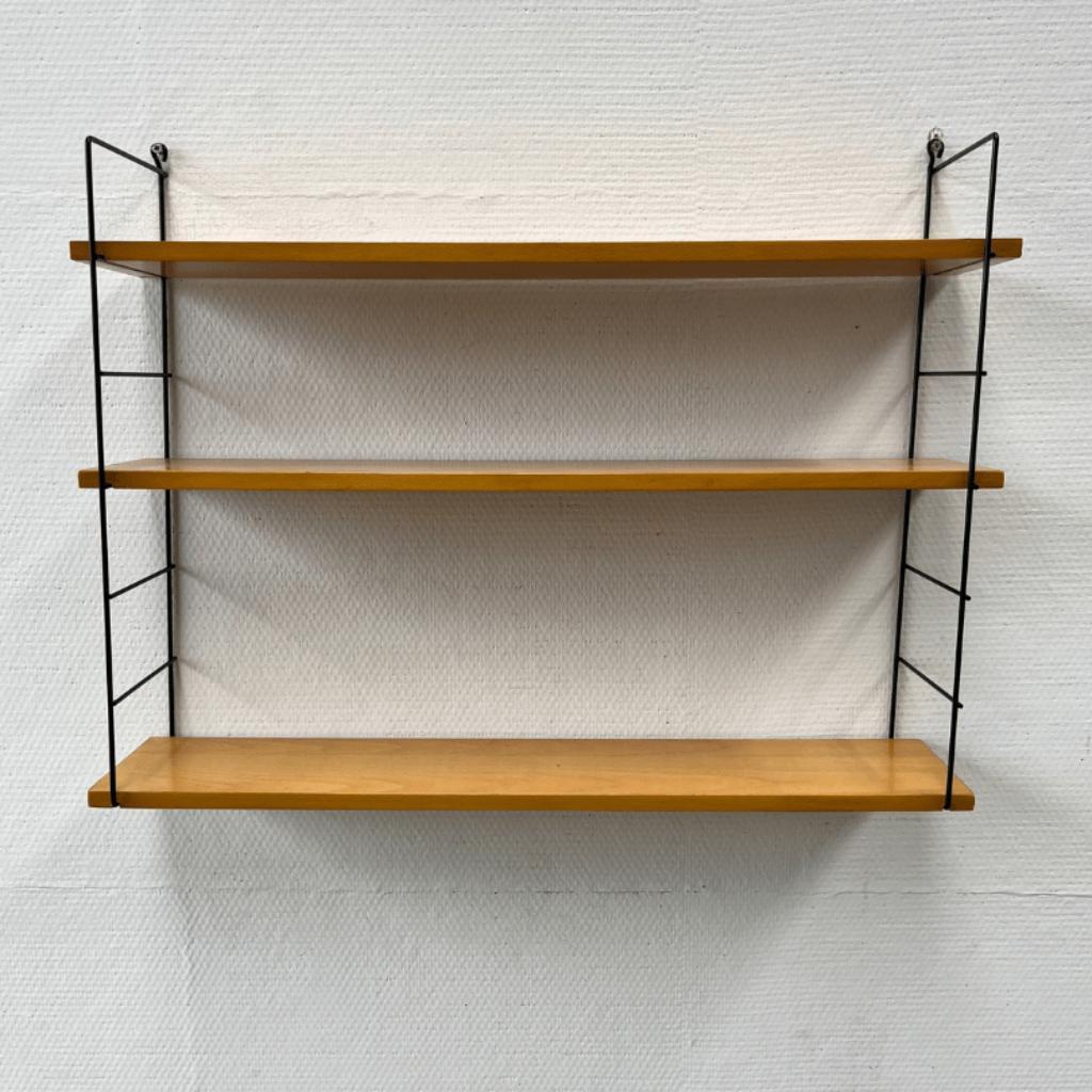 Vintage Wandrek Zwart Draadstaal, Licht Hout 3 Planken image 2