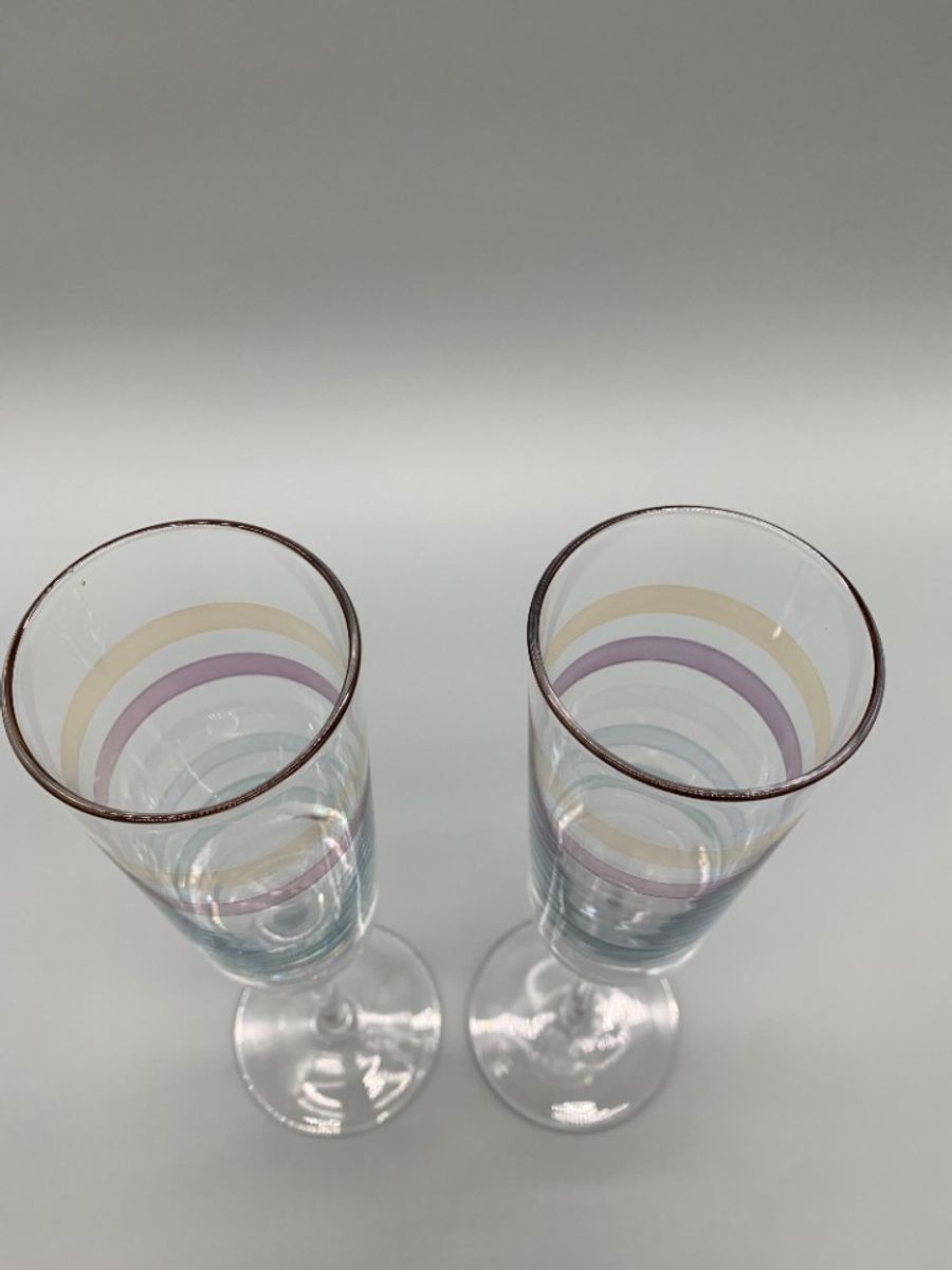 Vintage Kristallen Flutes Champagne Glazen Gekleurde Streep 2 Stuks image 5