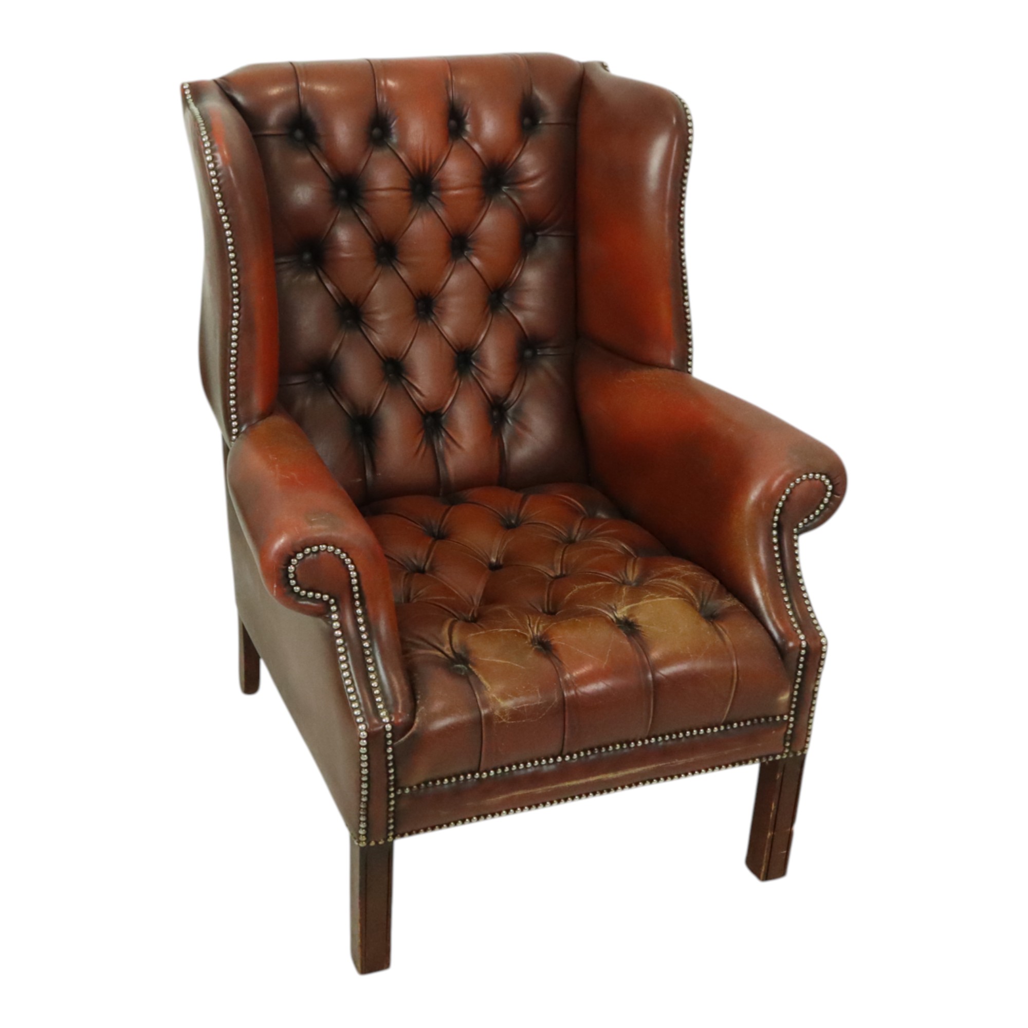 Oude Chesterfield Zetel Bruin Leder Wingchair Oorfauteuil image 16