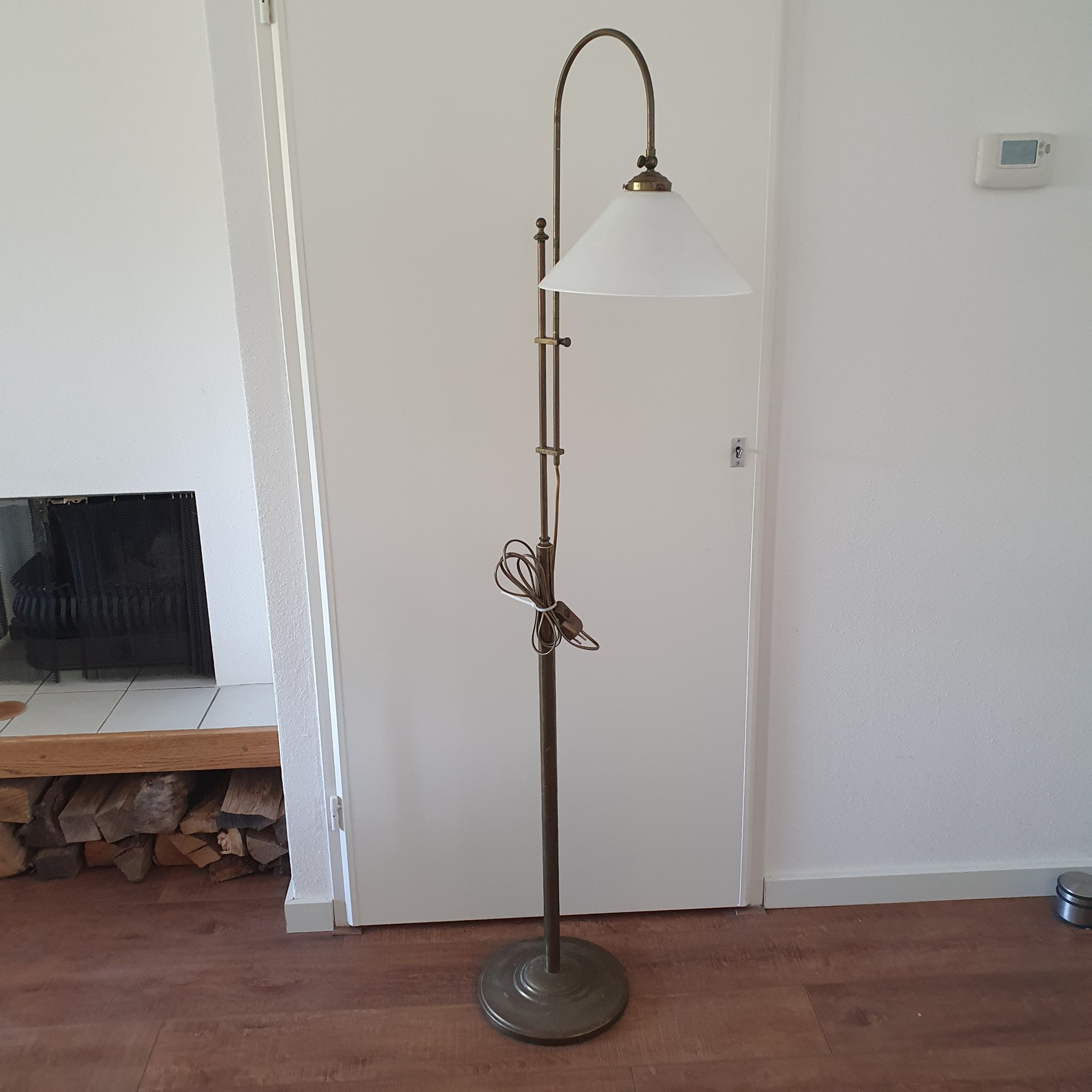 Vintage - Vloerlamp - Staande Lamp - Koper - Opaline Kap image 18