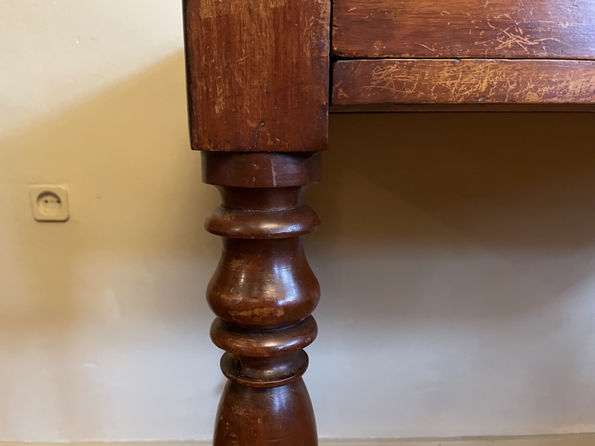 Magnifiek Bureau Werktafel Leer En Ingelegd Met Bladgoud 19e Eeuws Frans image 3
