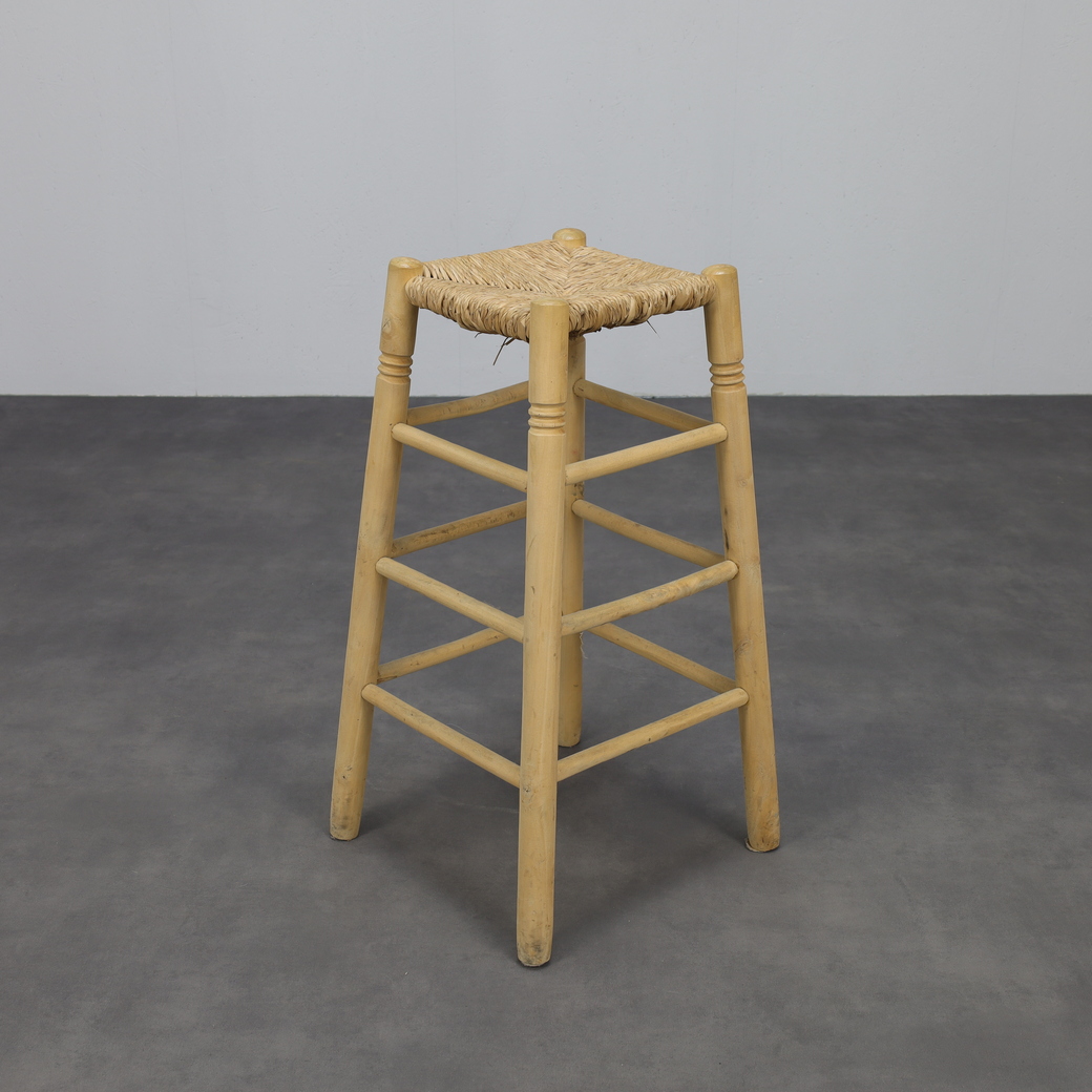Set Of 4 Barstools In Wood And Cane, 1970s image 5