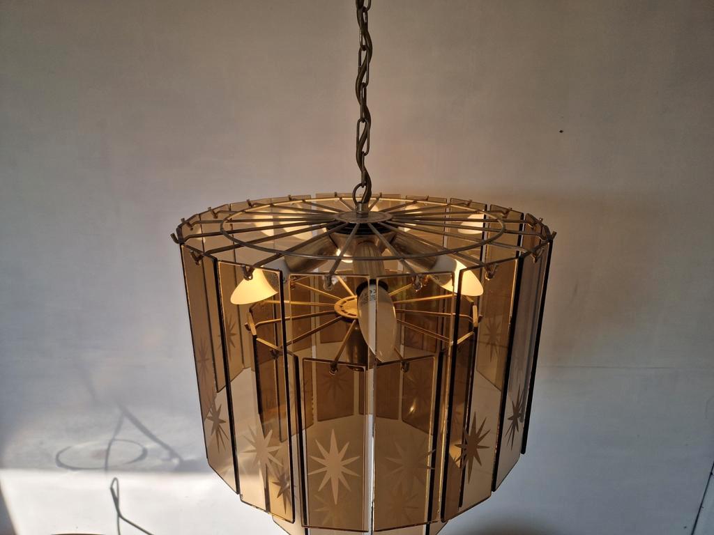 Vintage Waterval Kroonluchter Met Geslepen Gerookt Glas. image 3