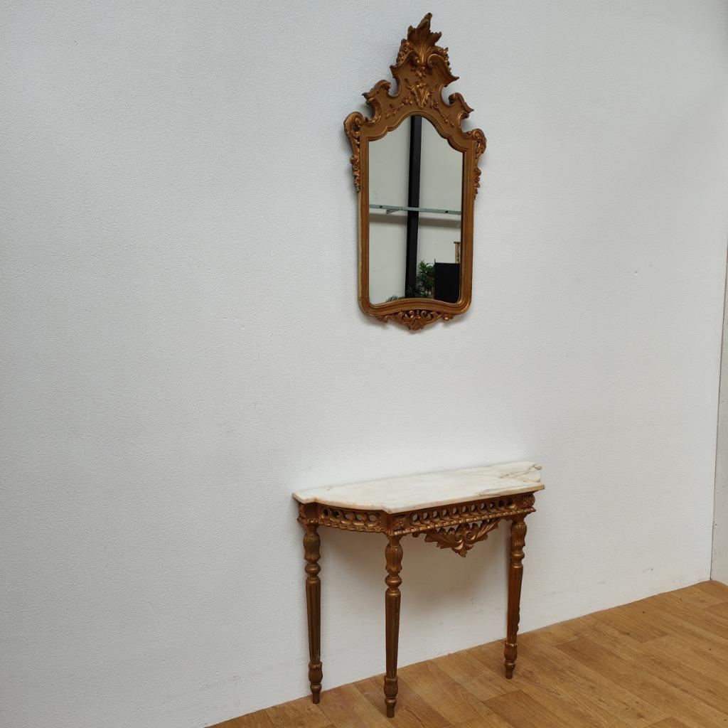 Vintage, Antieke Wandconsole Sidetable, Wandtafel Met Marmer Blad En Spiegel image 7