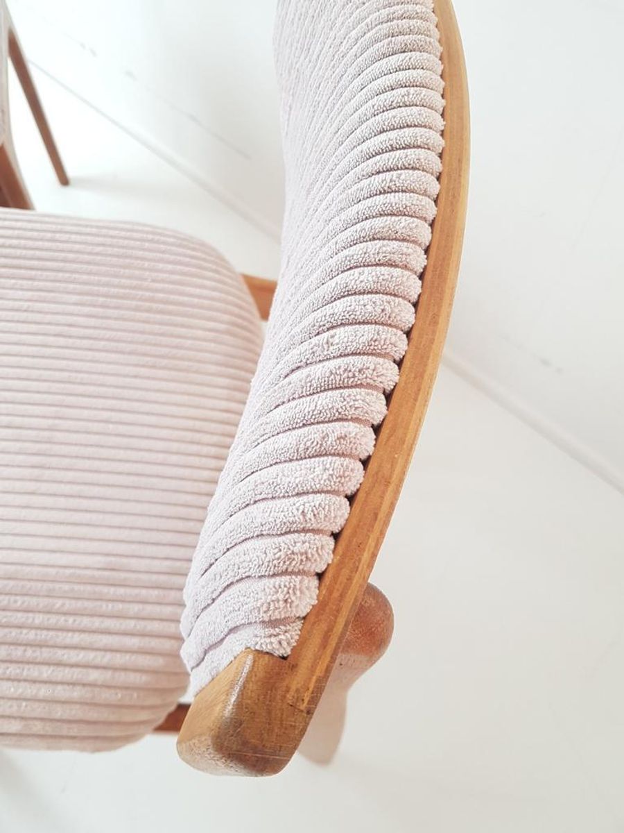 4 Vintage Roze Stoelen Licht Roze Ribstof Gerestaureerd image 9