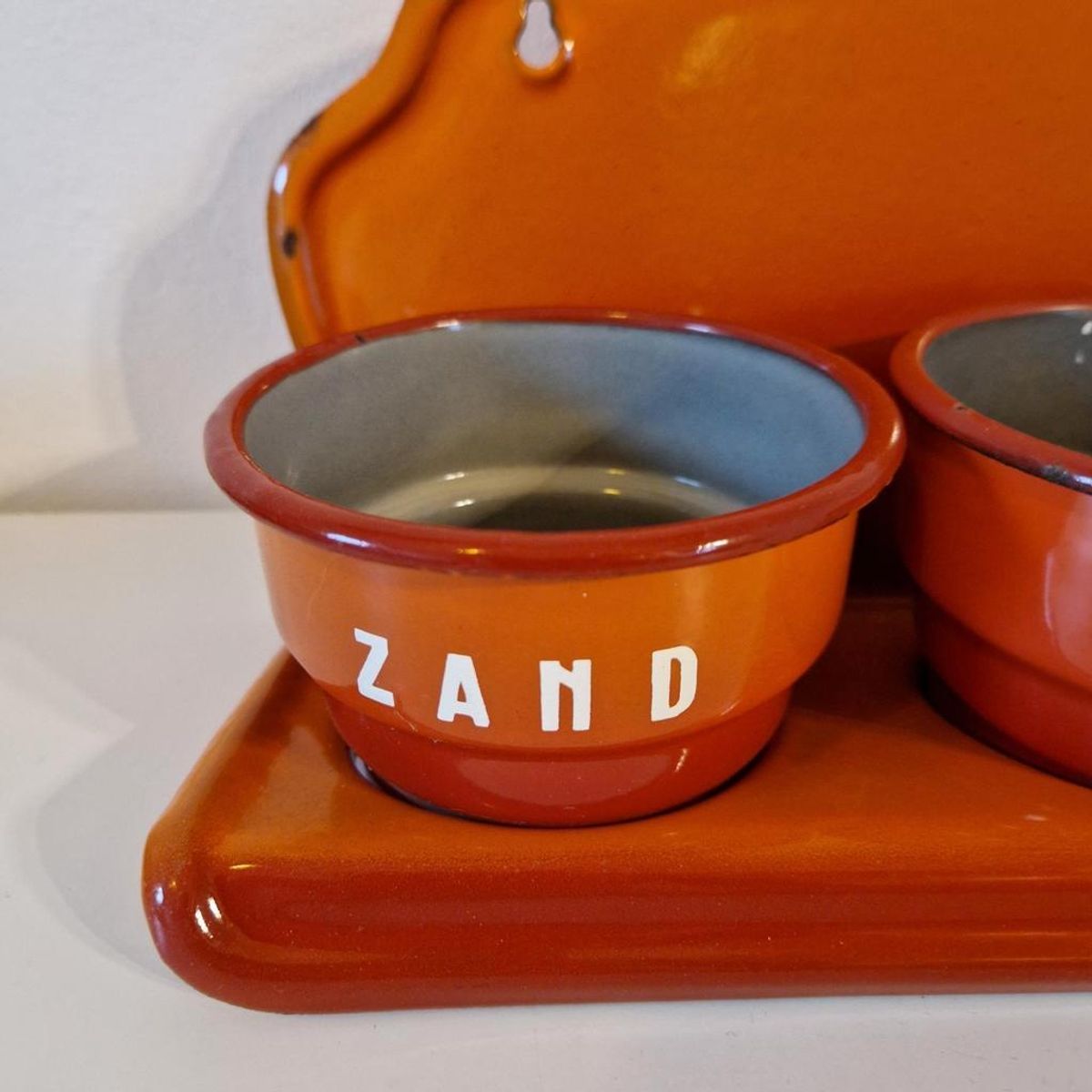 Oranje Zand Zeep Soda Rekje Antiek Emaille Wandrek image 4