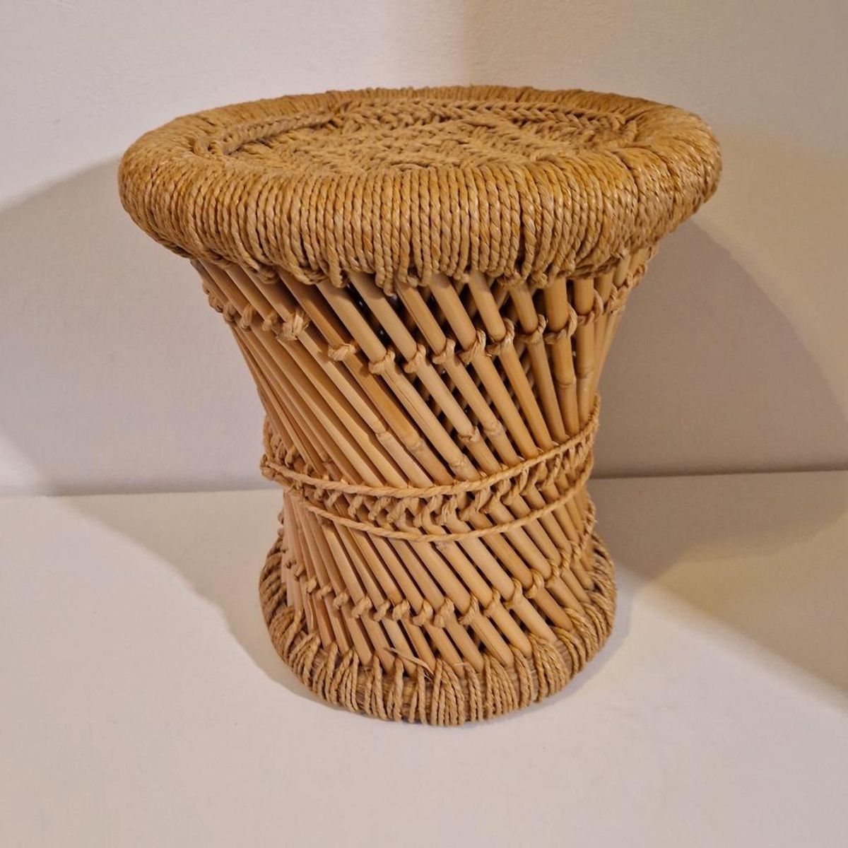 Vintage Bamboe Krukje Rotan Kruk Plantentafel Jaren 70 image 6