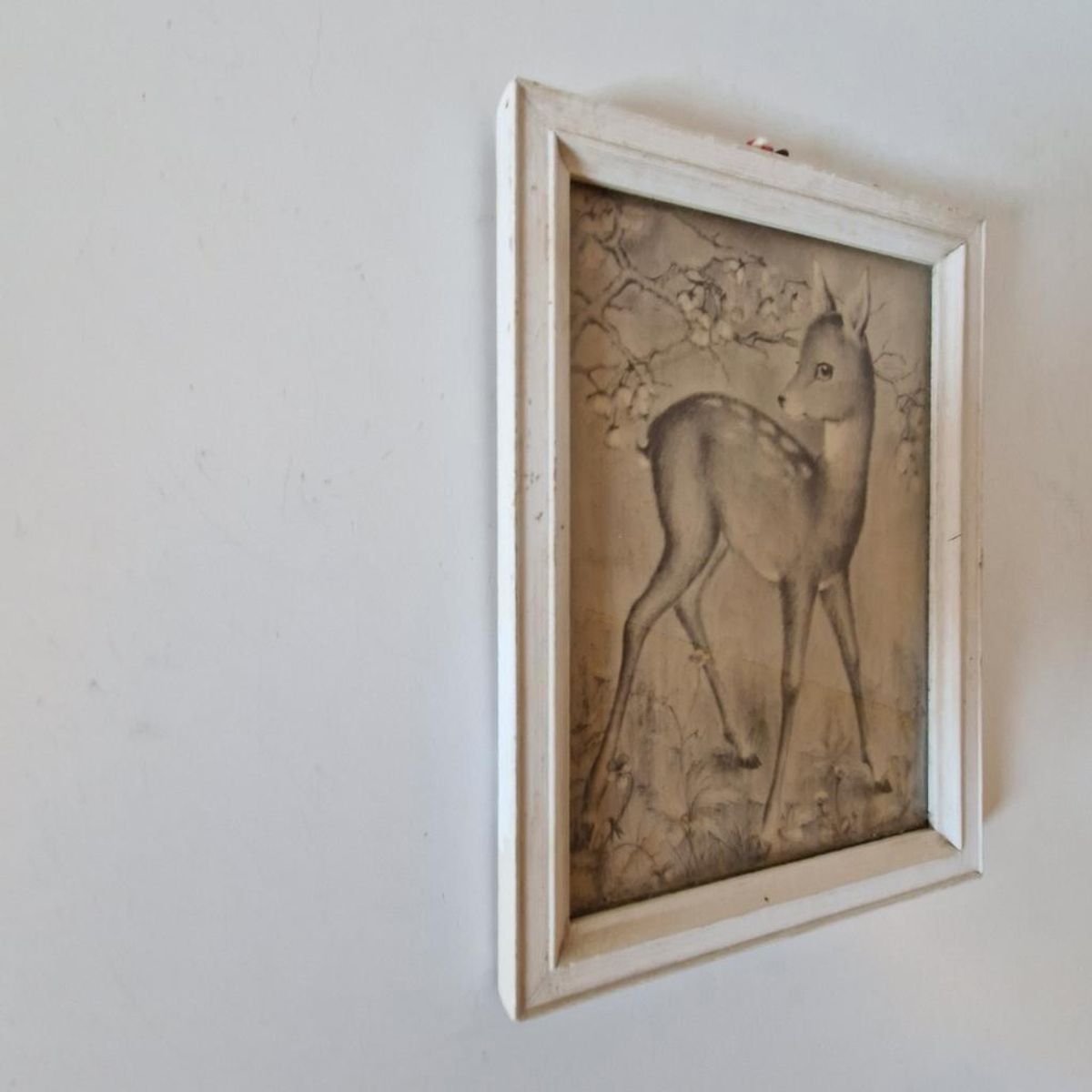 Vintage Schilderijtje Prentje Hertje Bambi Hert In Lijst image 3