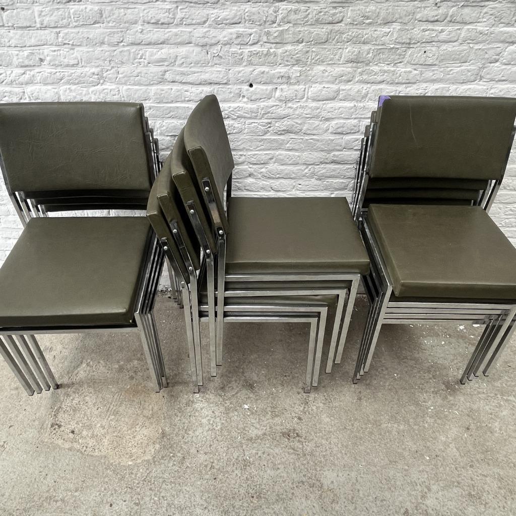 6x Midcentury Stoel Met Chromen Frame En (leger)groene Skai image 8