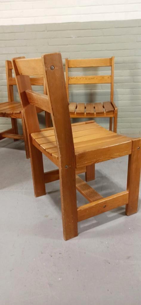 Set Van 4 Vintage Massief Grenen Eetkamerstoelen image 7
