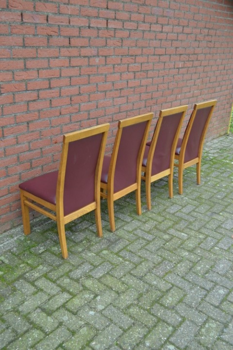 Eiken Stoelen Met Bordeaux Rood Leer 4 Stuks image 3