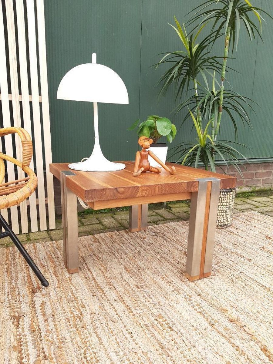 Teakhouten Bijzettafel 60 X 60 Plantentafel Salontafel image 5