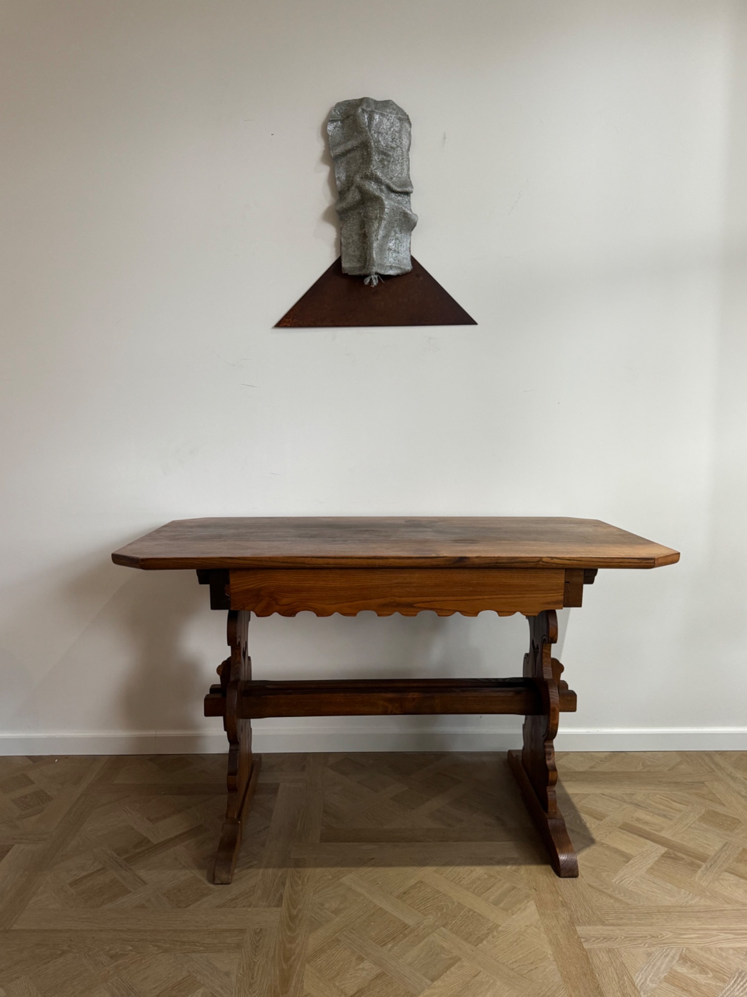 Antique German / Alpine Trestle Table With Drawer image 11