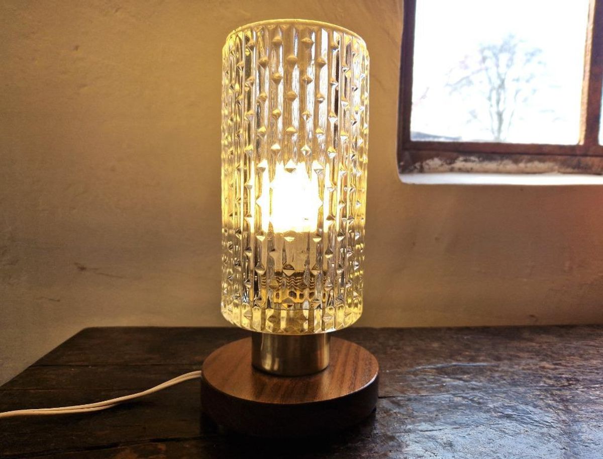 Mid-century Bedlamp Van Teak, Messing En Glas image 7