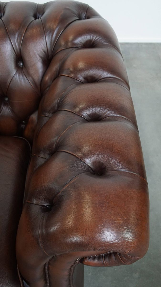 Luxe En Imposante In Goede Staat Verkerende Rundleren Chesterfield Clubfauteuil In Engelse Stijl image 7