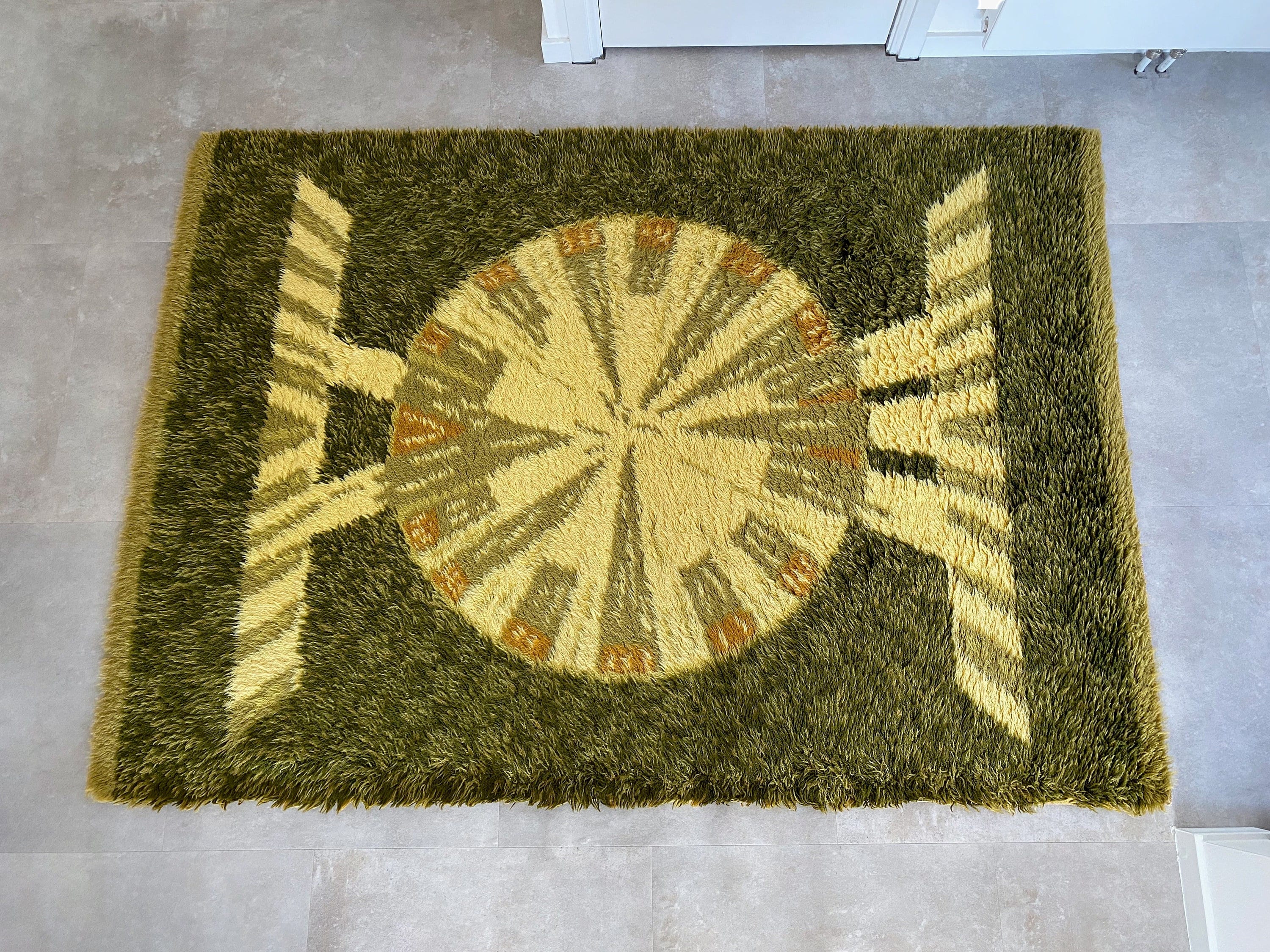 Groot Groen Vintage Rya Vloerkleed / Kleed, Scandinavisch Design image 2