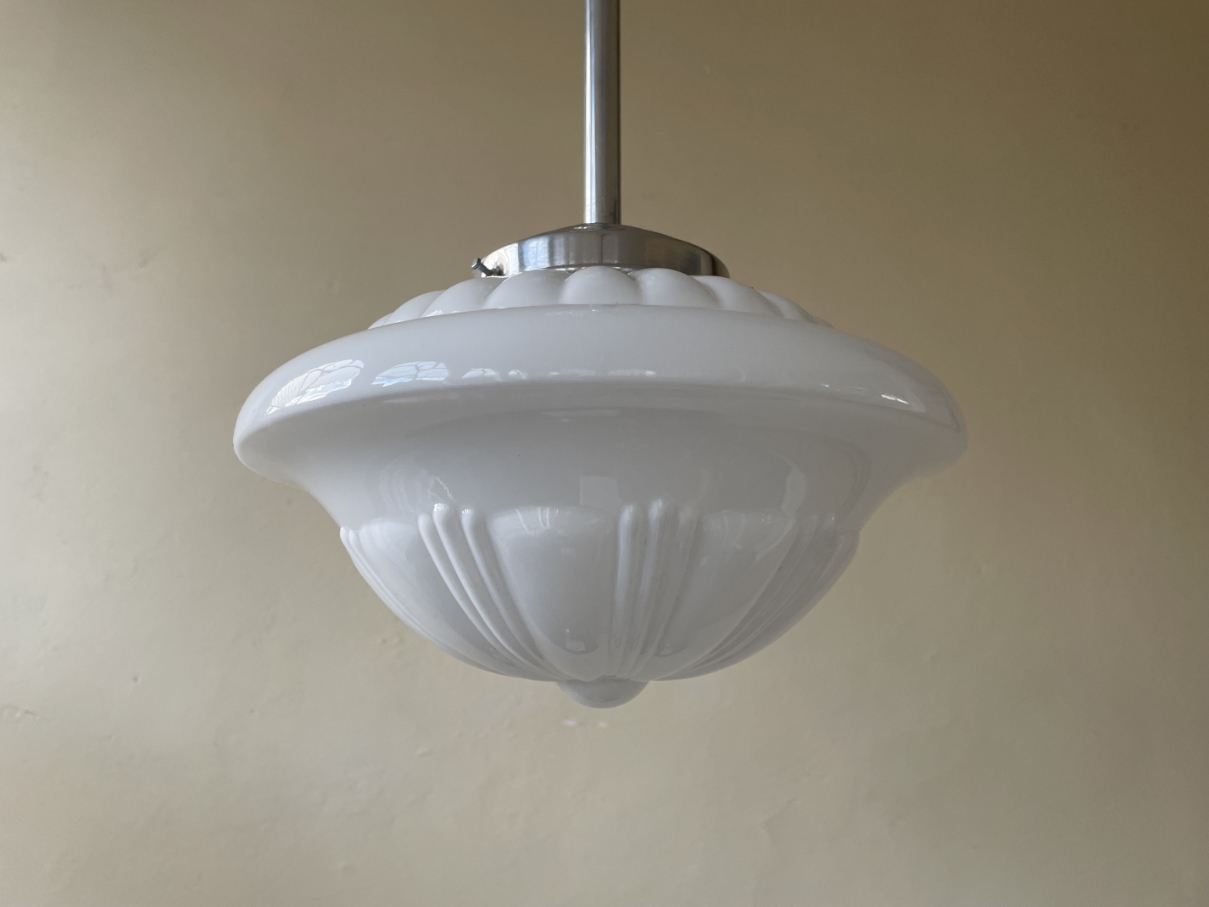 Lamp Hanglamp Art Deco 1930 Ufo Vorm Wit Glas Frans image 7