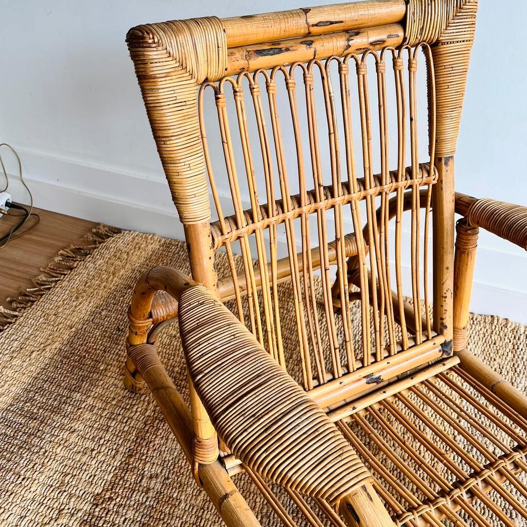 Italiaanse Rotan Bamboe Relax Lounge Fauteuil Vintage image 8