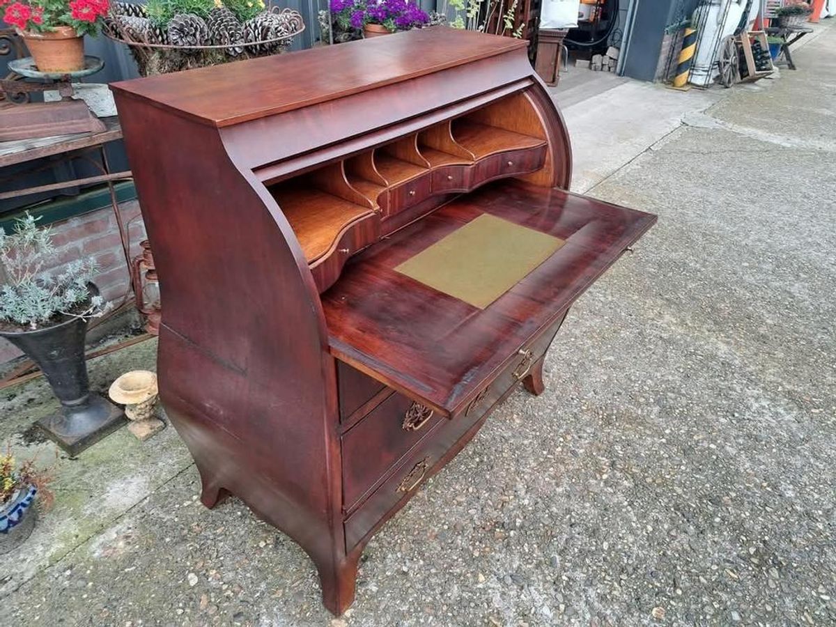 Antiek Cilinderbureau, Secretaire Met Uittrekblad Afm. 109x5 image 4