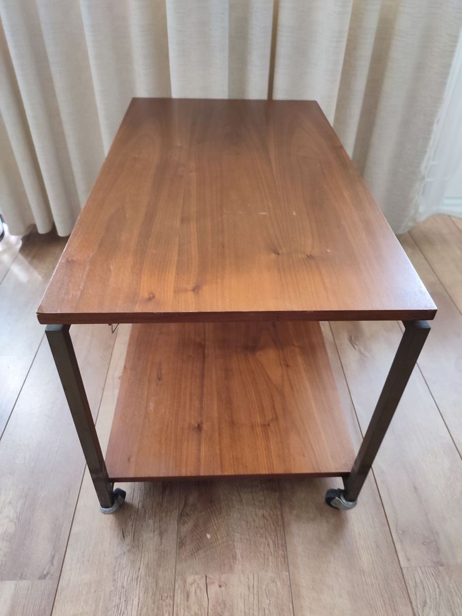 Vintage Bijzet Tafel Trolley Op Wielen Tafeltje Audio Tv image 6