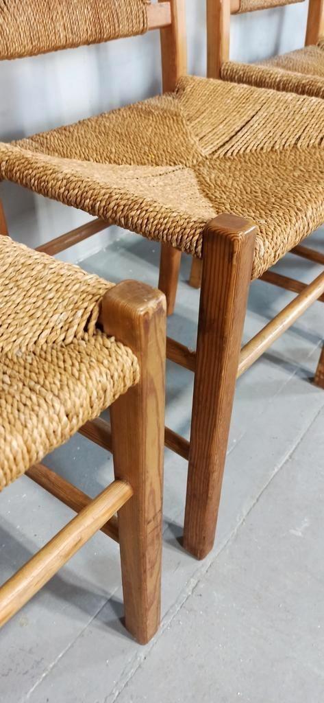 Set Van 4 Vintage Hout En Riet Eetkamerstoelen image 4