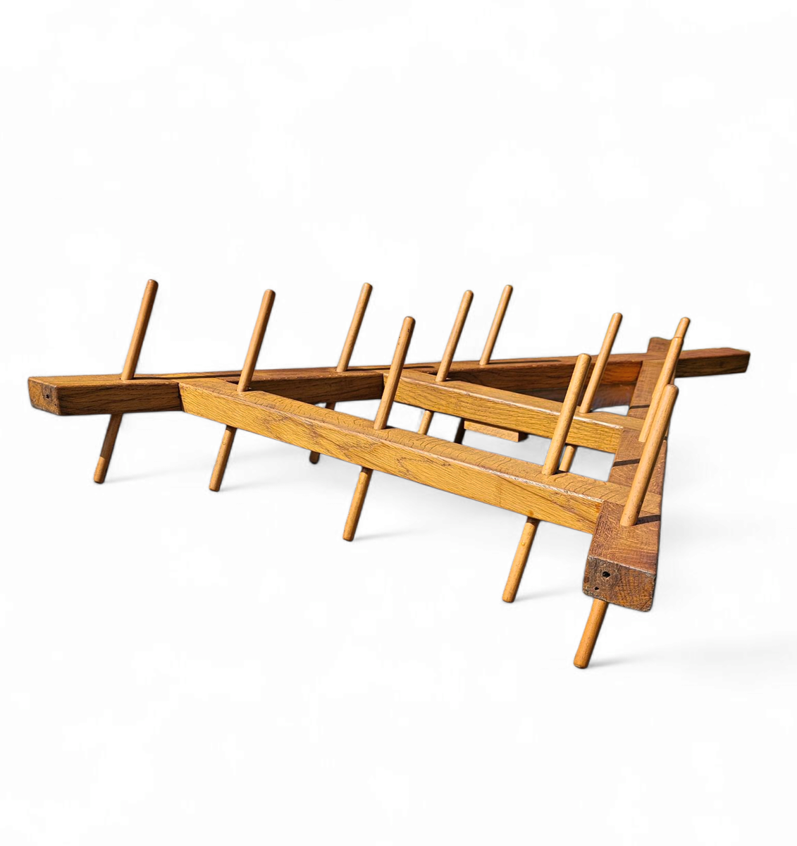 Wooden Wall Coat Rack / Triangular Shape / Triangle Mirror At The Top / 1960s image 2