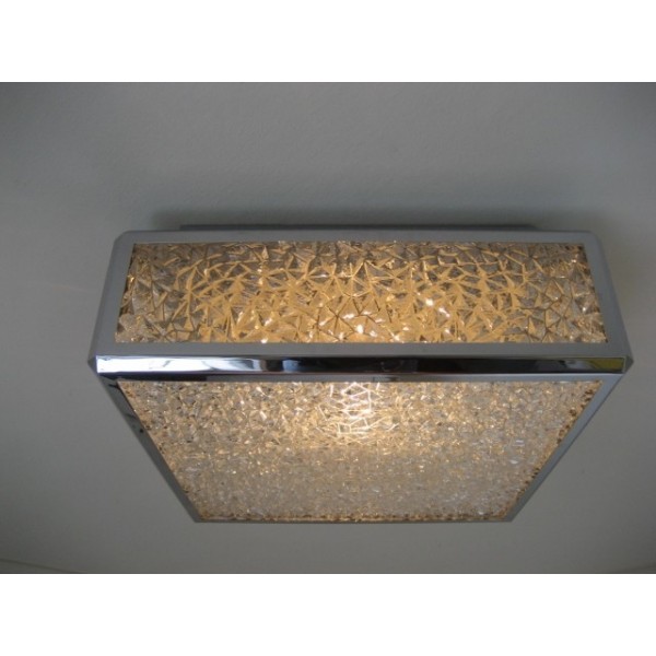 Vintage Plafondlamp, Plafonnière Met Kunststof Platen In Verchroomde Profielen 46 X 46 Cm, Jaren image 10