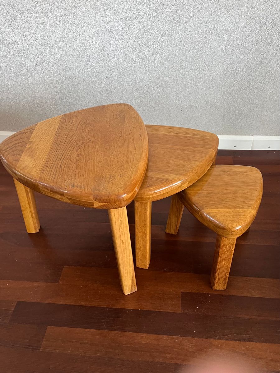 Vintage Brutalist Nesting Set Of Bijzettafels - Massief Blond Eikenhout ‘60/‘70 image 9
