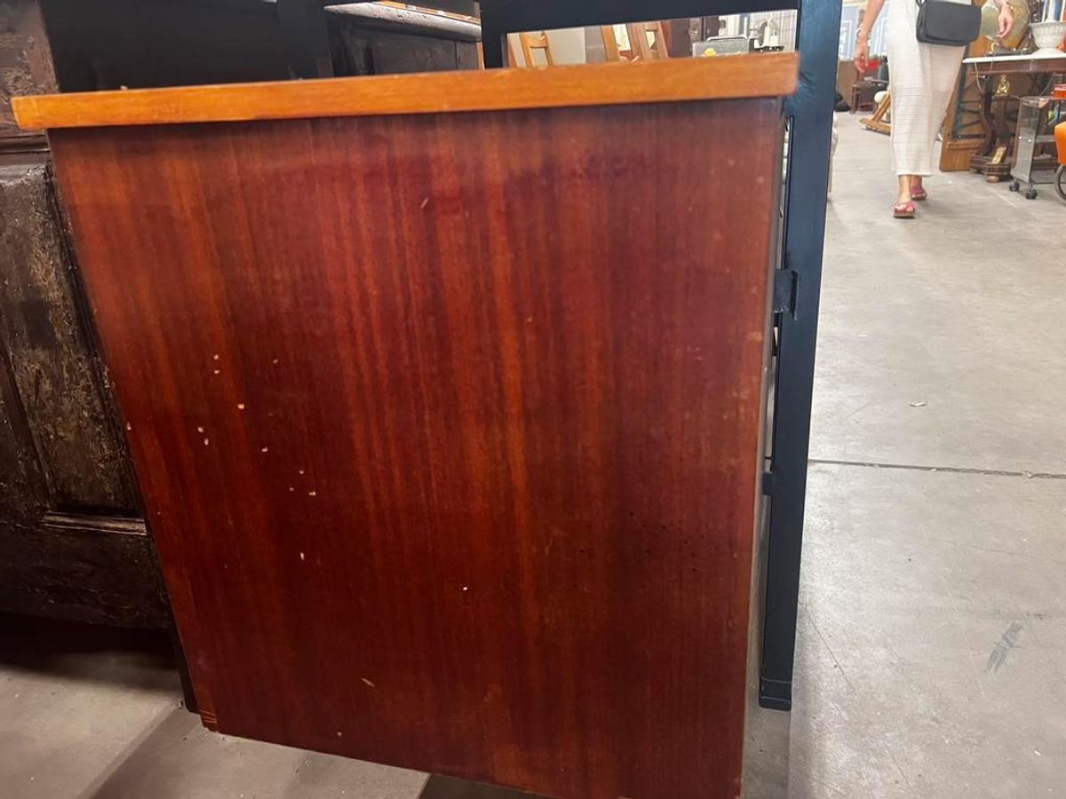 Vintage Houten Bureau Met Zwevend Blad En Zwart Frame image 13