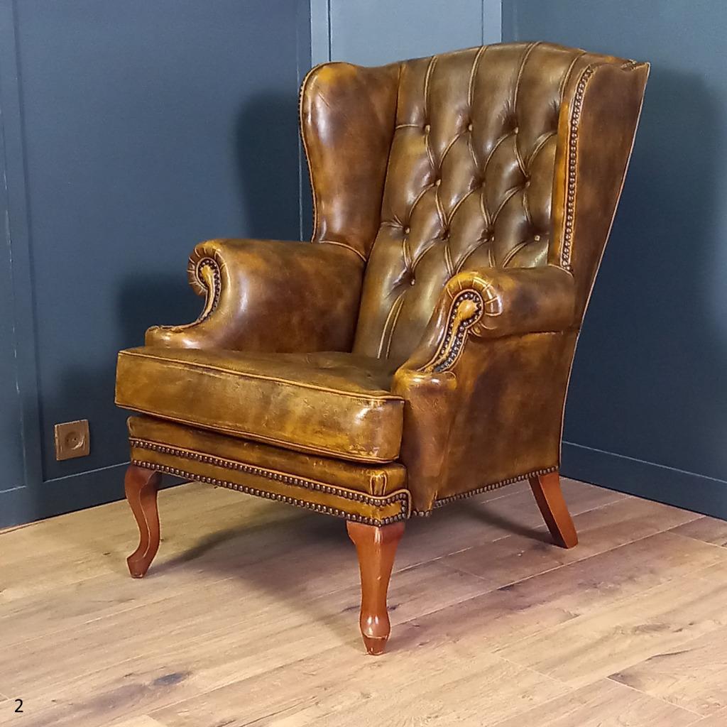 Cognackleurige Chesterfield Wingback Fauteuil (2x) image 14
