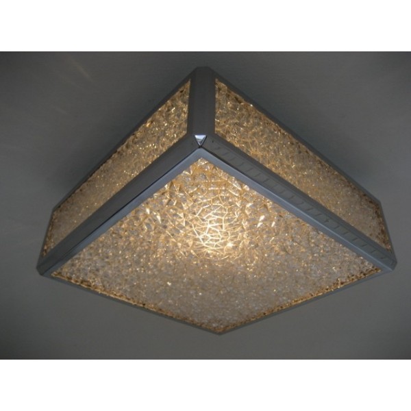 Vintage Plafondlamp, Plafonnière Met Kunststof Platen In Verchroomde Profielen 46 X 46 Cm, Jaren image 3