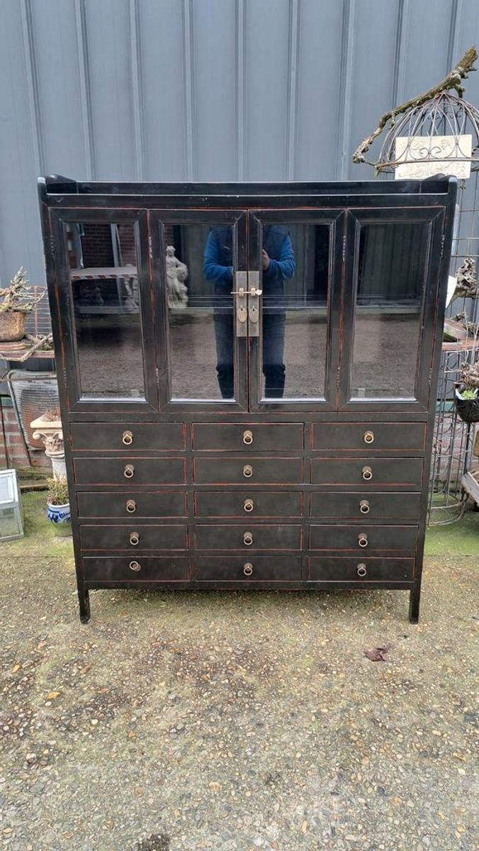 Antieke Oosterse Ladenkast, Apothekerskast, Vitrinekast, Ser image 3