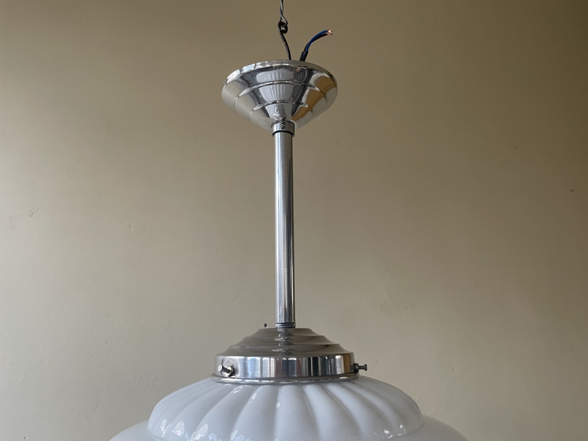 Lamp Hanglamp Art Deco 1930 Ufo Vorm Wit Glas Frans image 2