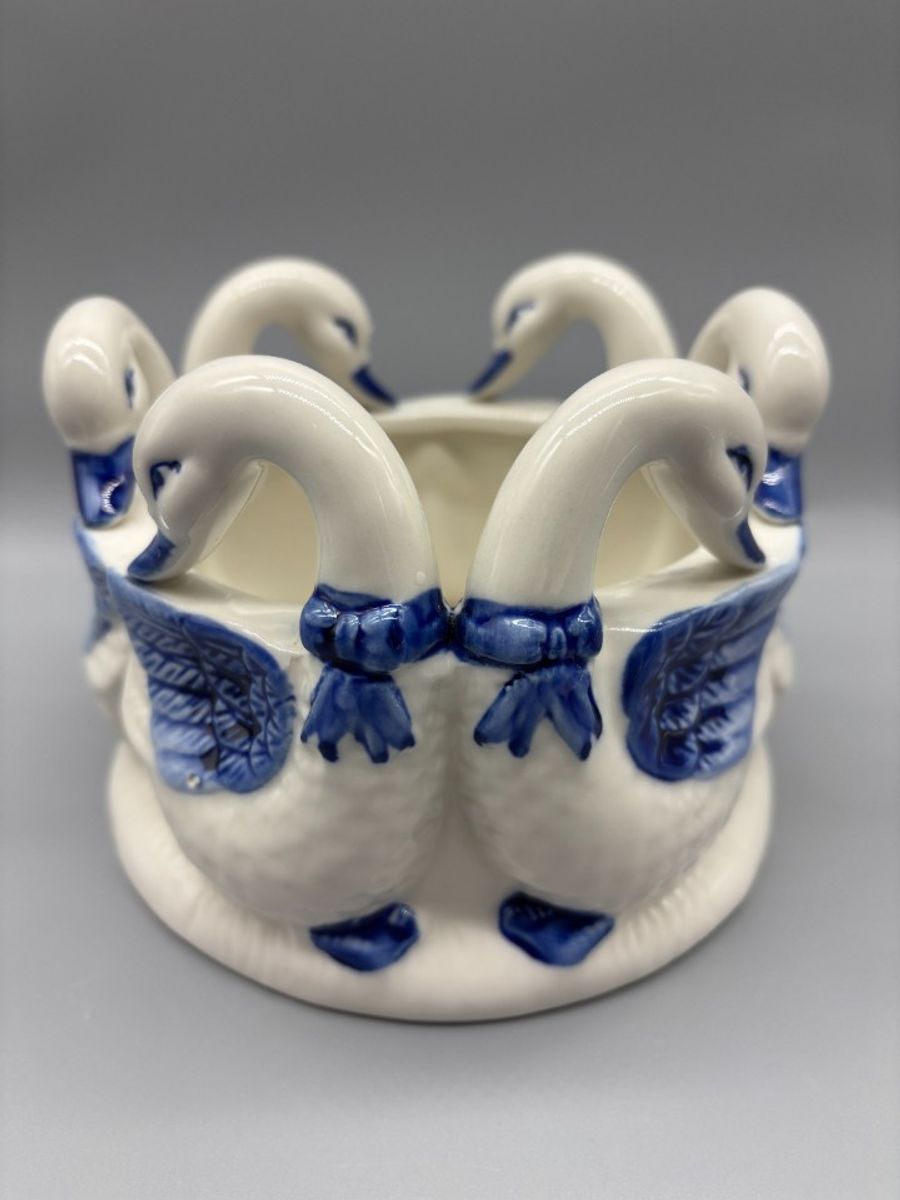 Bloempot Ganzenring Blauw/wit image 4