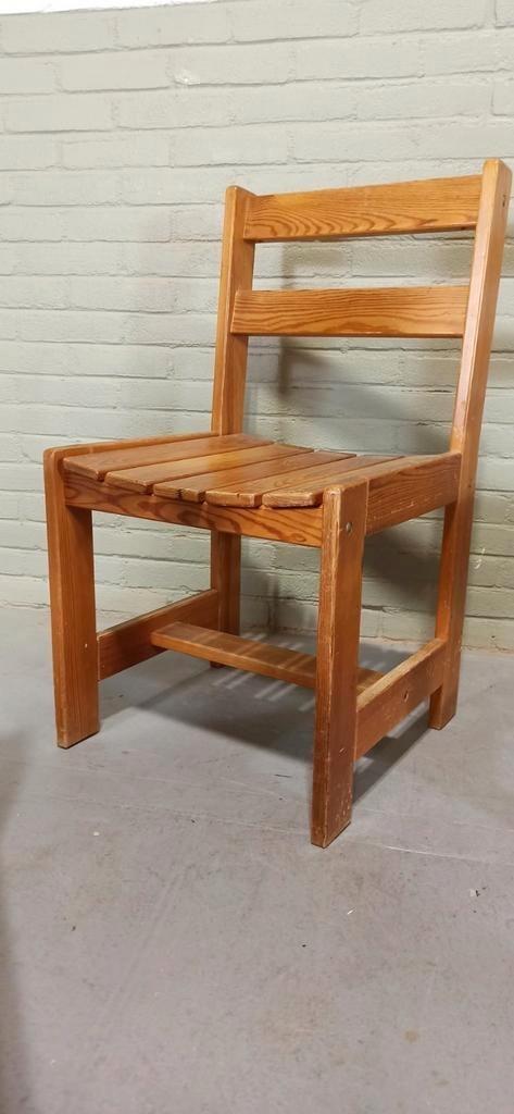 Set Van 4 Vintage Massief Grenen Eetkamerstoelen image 5