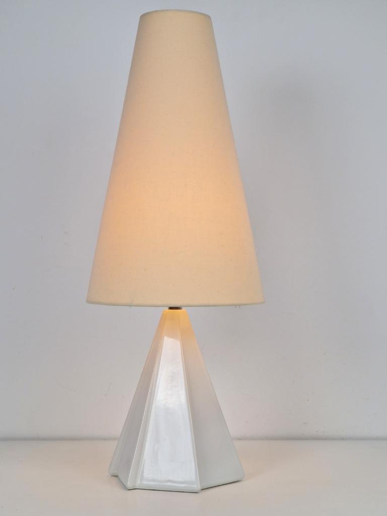 Vintage Geometrische Tafellamp Keramiek ’70 Teepee Lamp Wit image 4